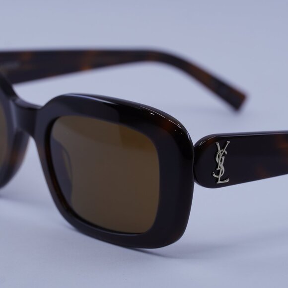 Saint Laurent SLM130 004 Sunglasses Havana Rectangle Frame, Nicotine Lenses - Picture 2 of 12